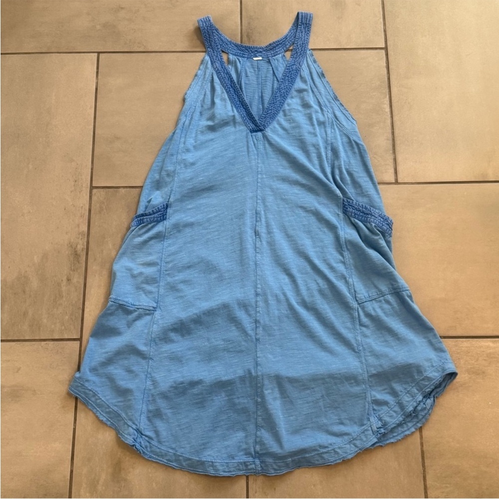 Daily Practice by Anthropologie The Carlie V-Neck Mini Dress  in Sapphire - Picture 3 of 11